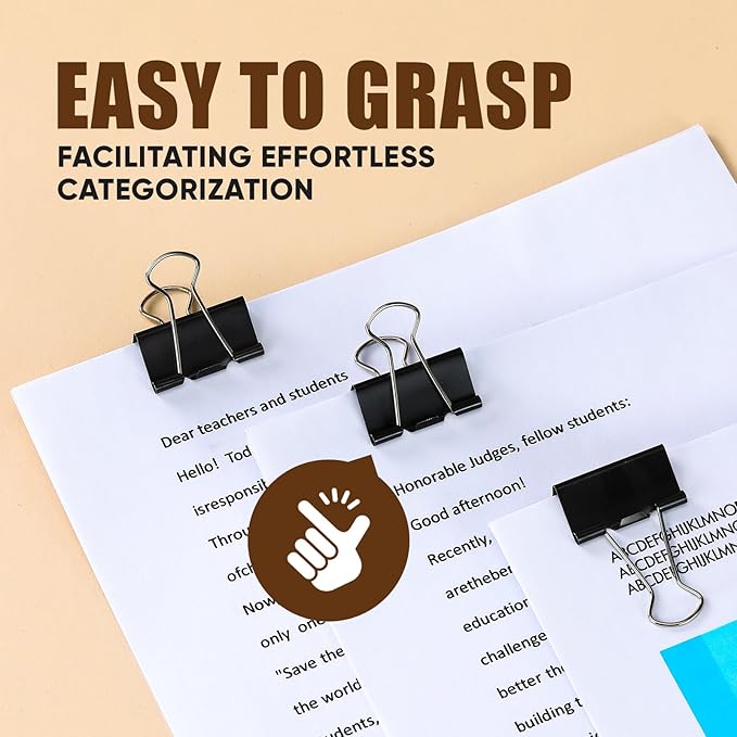 Binder Clips, 48 Pcs Medium Binder Clips, Kalerr Black Binder Clip Medium, 1.25 Inches Office Clip with Container, Paper Binder Clip Office Supplies, Paper Clamps Bulk for Office, Home, School