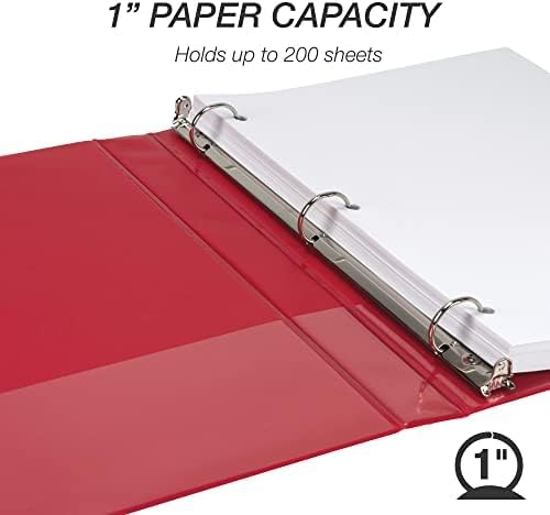 Samsill 1 Inch 3 Ring Binders, Made in USA, Economy Round Ring, Clear View Cover, 200 Sheet Capacity - for School, Home, Office - Red, 4 Pack