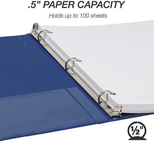 Samsill 0.5 Inch 3 Ring Binder, Made in USA, Economy Round Ring, Clear View Cover, 100 Sheet Capacity - for School, Home, Office - Blue, 4 Pack