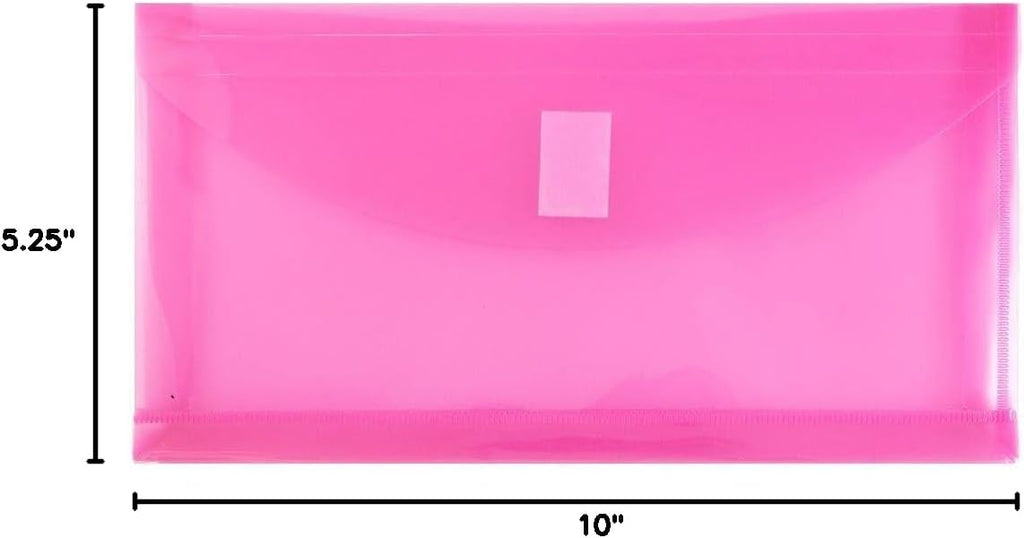 JAM PAPER Plastic Expansion Envelopes with Hook & Loop Closure - #10 Booklet Wallet - 5 1/4 x 10 with 1 Inch Expansion - Fuchsia Pink - 3/Pack