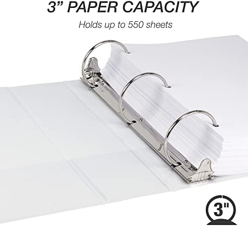 Samsill 3 Inch 3 Ring Binders, Made in USA, Economy Round Ring, Clear View Cover, 550 Sheet Capacity - for School, Home, Office - White, 4 Pack