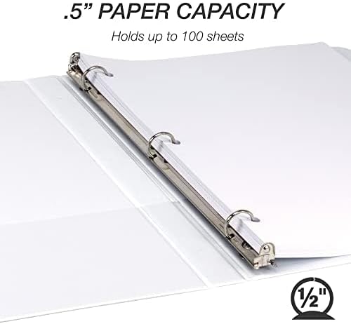 Samsill 0.5 Inch 3 Ring Binders, Made in USA, Economy Round Ring, Clear View Cover, 100 Sheet Capacity - for School, Home, Office - White, 24 Pack