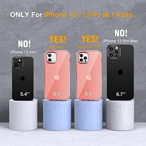 Miracase Glass Series for iPhone 12/12 Pro Case 6.1 inch, Upgraded Full-Body Rugged Phone Bumper Case Cover with Built-in 9H Tempered Glass Screen Protector and Camera Protector, Glitter Rose