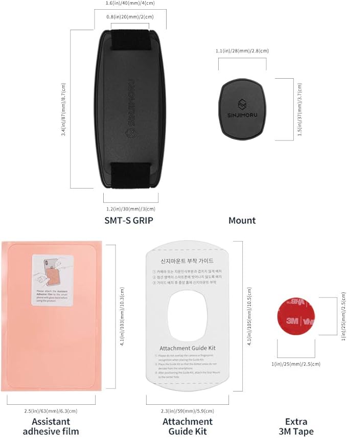 Sinjimoru Detachable Phone Grip Kickstand for Wireless Charging Compatible Phone Finger Holder for iPhone & Smartphones. Sinji Mount S-Grip Black