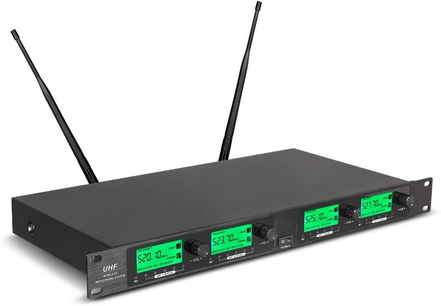 Wireless Microphone System Pro UHF 4 Channel 4 Lavalier Bodypacks 4 Lapel Mic 4 Headsets for Karaoke System Church Speaking Conference Wedding Party