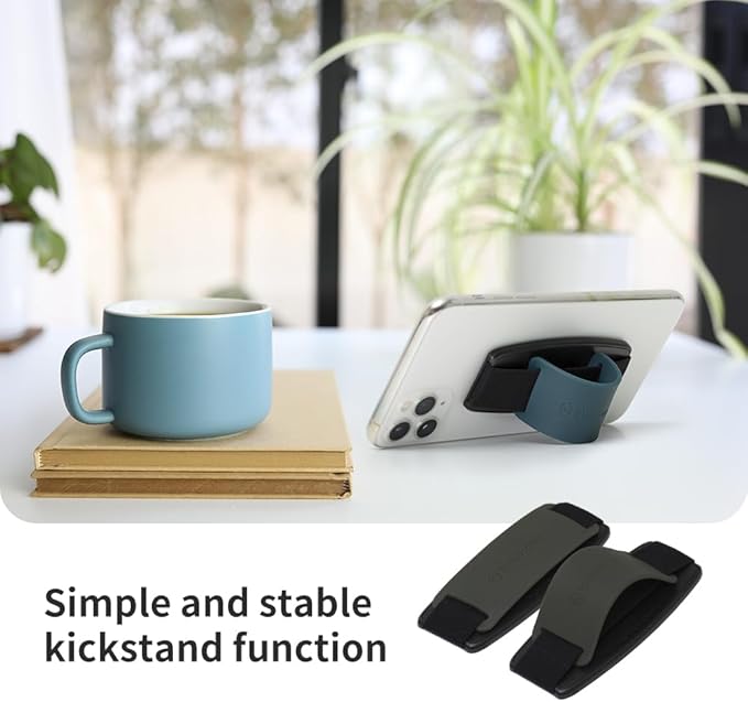 Sinjimoru Detachable Phone Grip Kickstand for Wireless Charging Compatible Phone Finger Holder for iPhone & Smartphones. Sinji Mount S-Grip Black