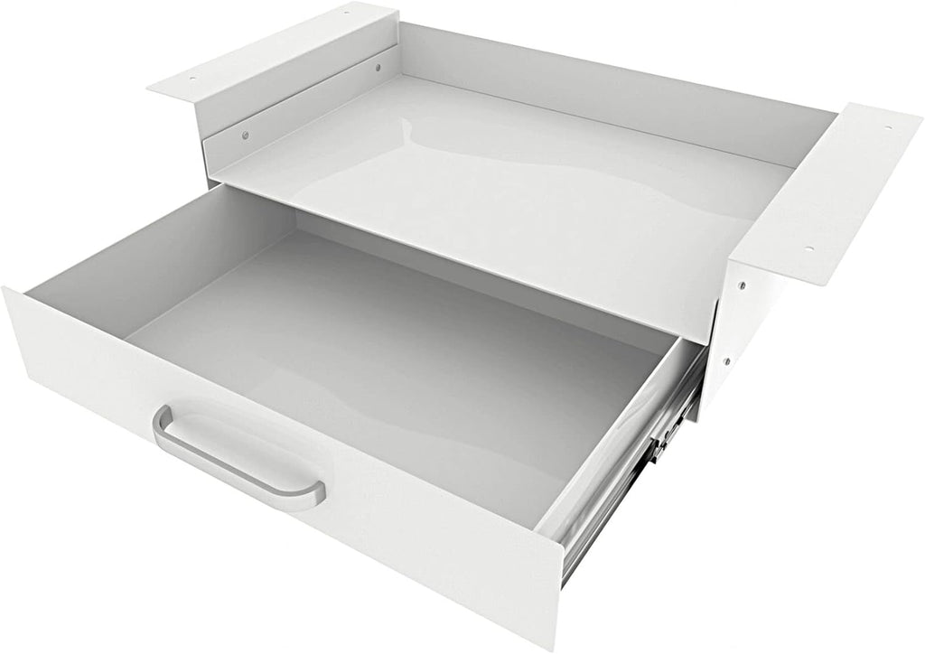 GOME White Under Desk Drawer Storage with Laptop/Book/Folders Shelf, Double Layer Easy Slide-Out Undermount Drawer Organizer with Ball Sliding Track for Home Office Sit-Stand Workstation