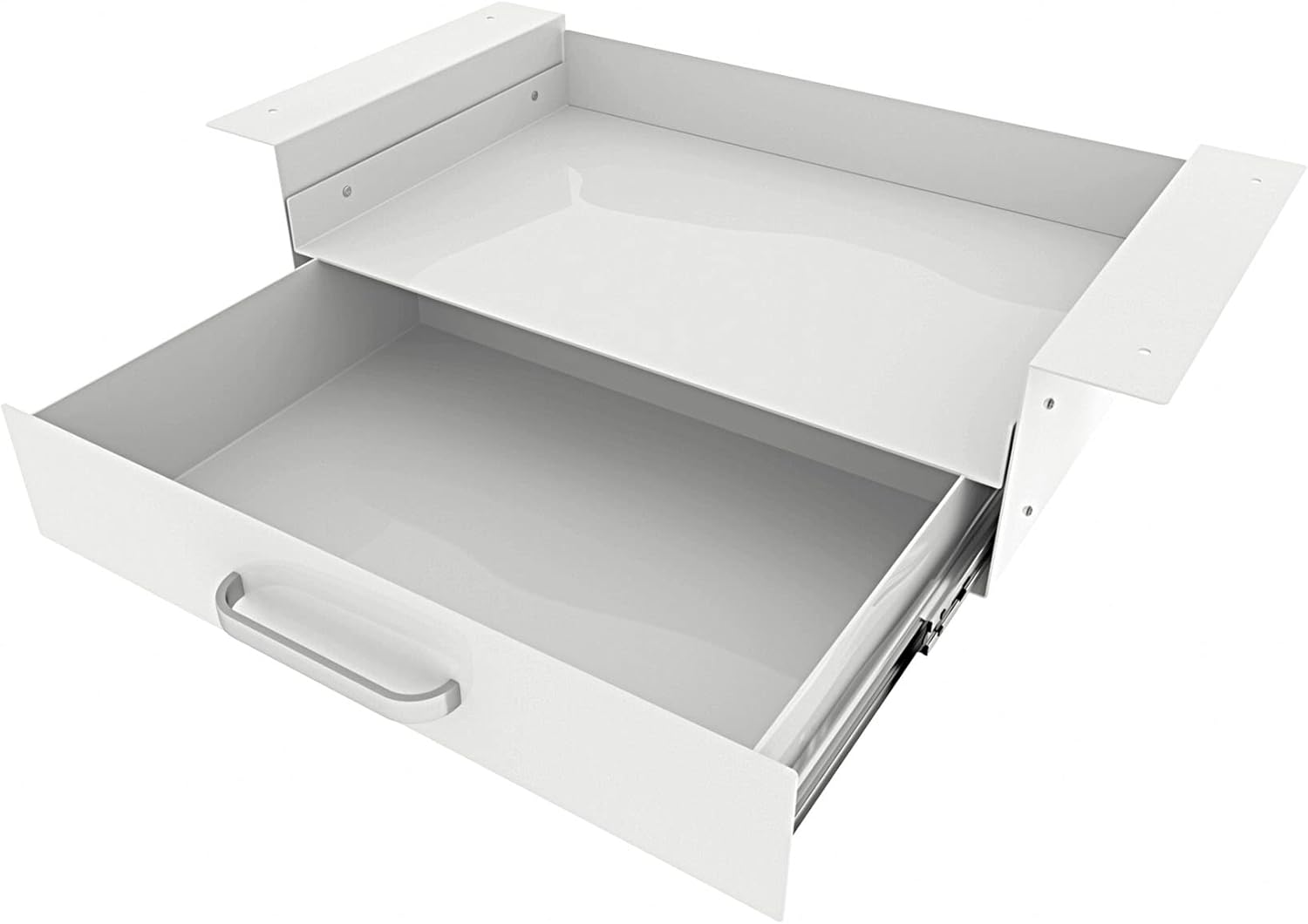 GOME White Under Desk Drawer Storage with Laptop/Book/Folders Shelf, Double Layer Easy Slide-Out Undermount Drawer Organizer with Ball Sliding Track for Home Office Sit-Stand Workstation