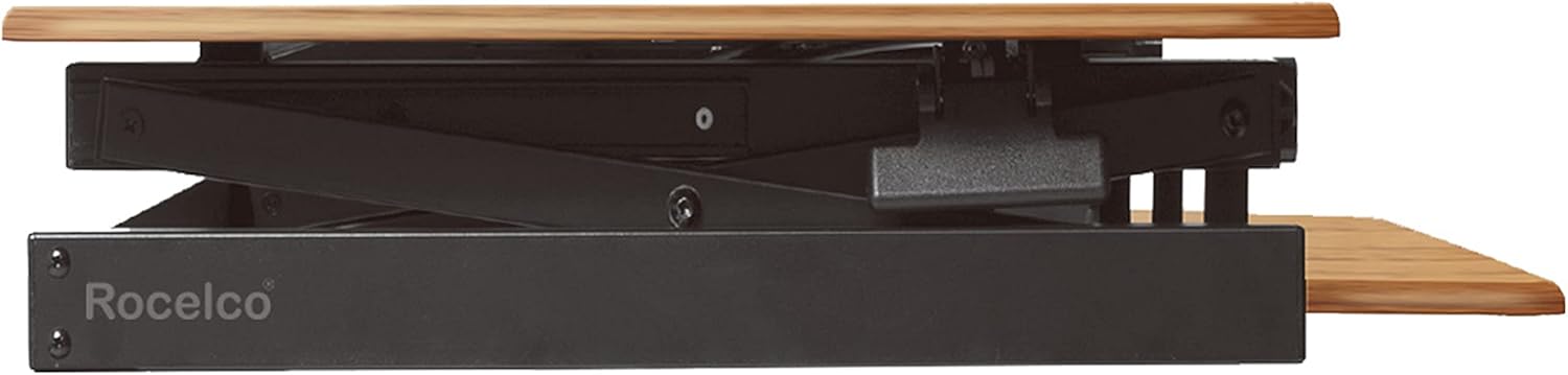 Rocelco 46" Large Height Adjustable Standing Desk Converter - Quick Sit Stand Up Triple Monitor Riser - Gas Spring Computer Workstation - Retractable Keyboard Tray - Teak Wood Grain (R DADRT-46)