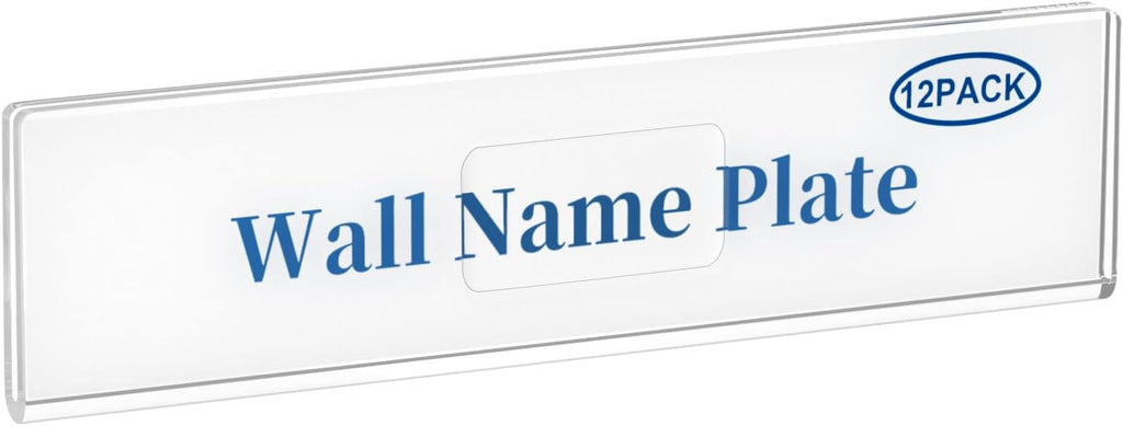 Acrylic 12 Pack Wall Name Plates Holder for Desks, AITEE 2x8 Clear Wall Mount Name Plate Display with 3M Tapes, Floating Door Name Plates Set for Office Home School Classroom Teacher