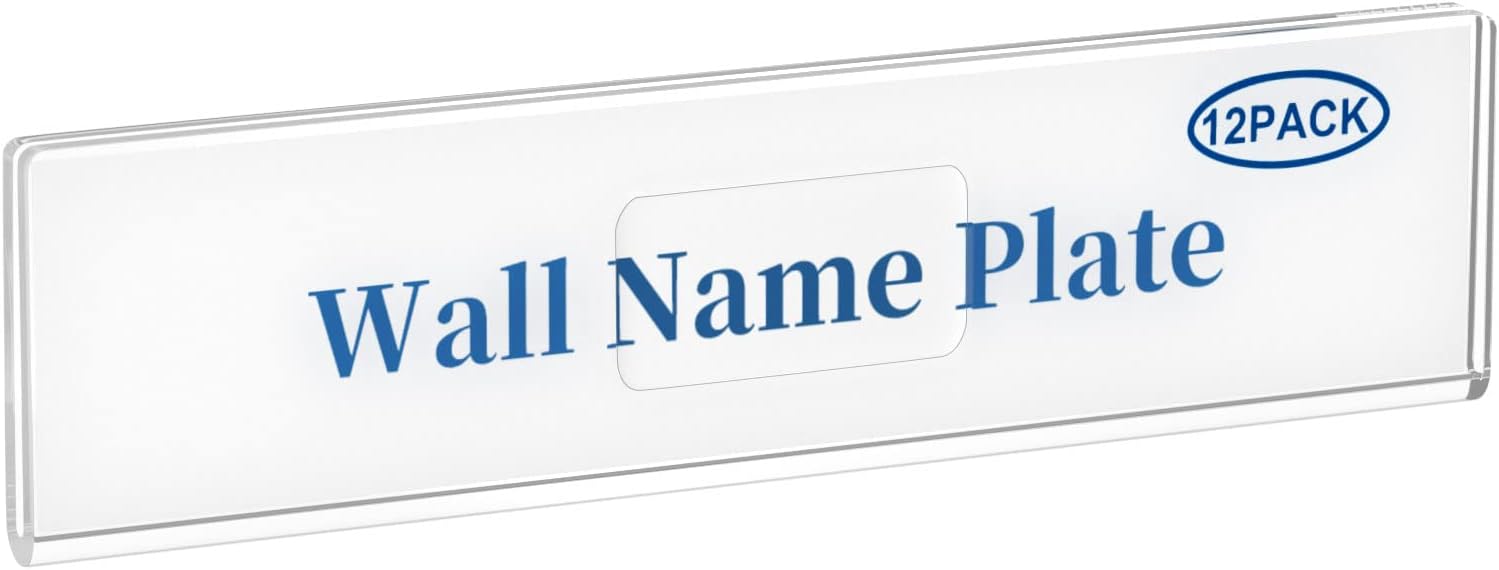 Acrylic 12 Pack Wall Name Plates Holder for Desks, AITEE 2x8 Clear Wall Mount Name Plate Display with 3M Tapes, Floating Door Name Plates Set for Office Home School Classroom Teacher