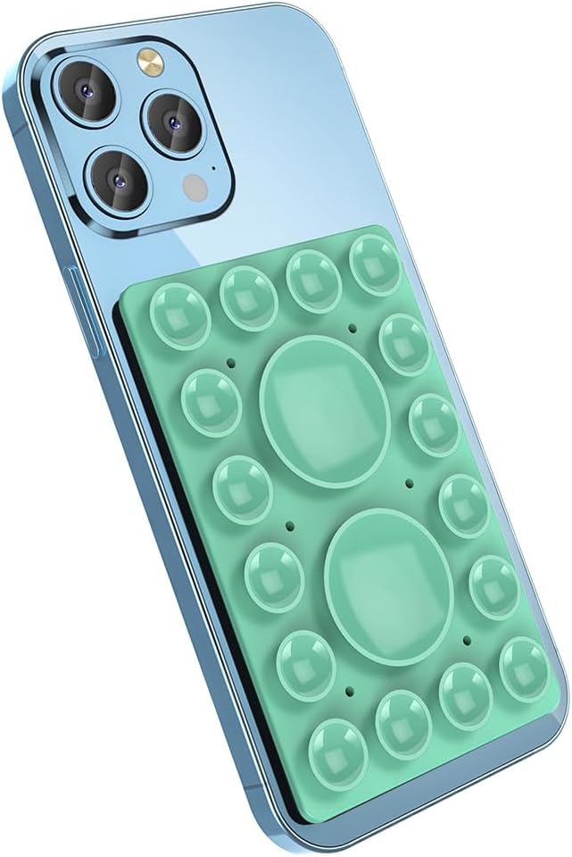 Silicone Suction Phone Holder Mount,Silicon Adhesive Phone Accessory for iPhone and Android, Hands-Free Mirror Shower Phone Holder,TikTok Videos and Selfies (Green, Single Sided)