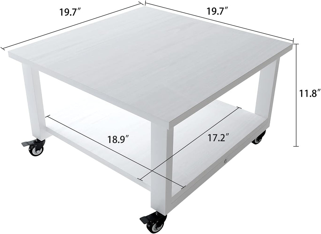 Natwind 2 Tier Laser Printer Stand,19.7''x19.7''x12.6'' Large Printer Table Copier Stand Under Desk,Heavy Duty Rolling Cart with Paper Storage Shelf,Printer Holder on Wheels for Home Office (White)