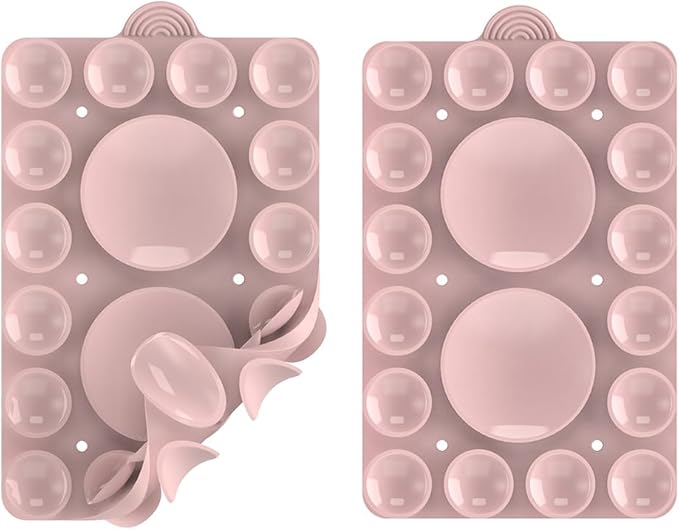 Silicone Suction Phone Holder Mount,Silicon Adhesive Phone Accessory for iPhone and Android, Hands-Free Mirror Shower Phone Holder,TikTok Videos and Selfies (Light Pink 2Pack, Double Sided)