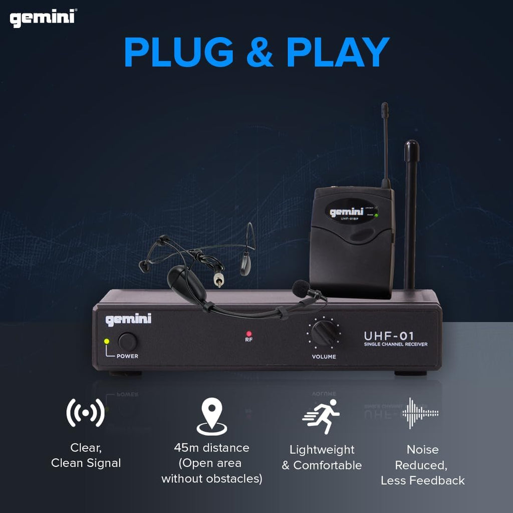 Gemini Sound UHF-01HL-F2 - Professional UHF Wireless Lavalier & Headset Microphone System with Superior Voice Clarity for Speaking, Teaching, and Performances