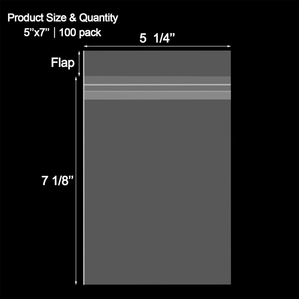 AUEAR, 5"x7" (100 Pack) Clear Plastic Sleeves - Acid Free 1.6mil Crystal Resealable Bags -Fit for 5x7 Art Prints, Photos, Cards & Envelope