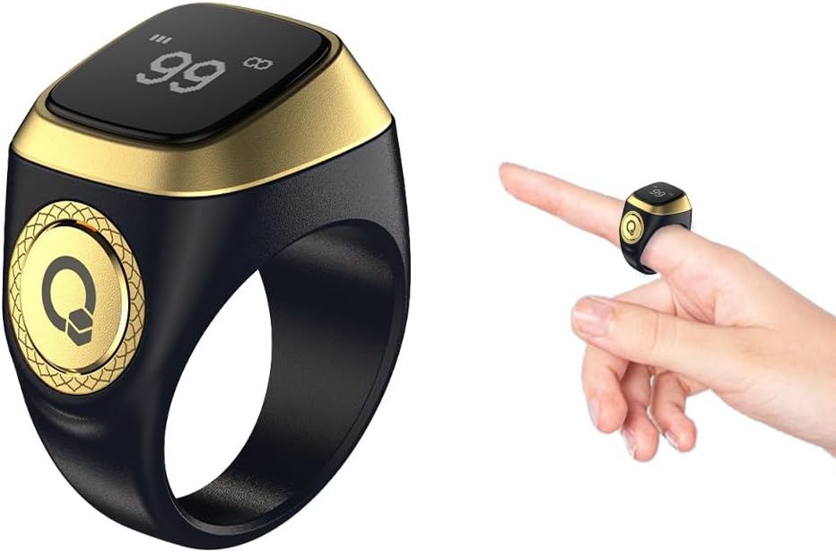 Smart Ring Counter,Tasbih Counter Smart Ring,Rechargeable Finger Counter,18mm Muslim Islamic Prayer Smart Rings,Digital Electronic Smart Tally Counter for Prayer Time Reminder(Black,18MM)