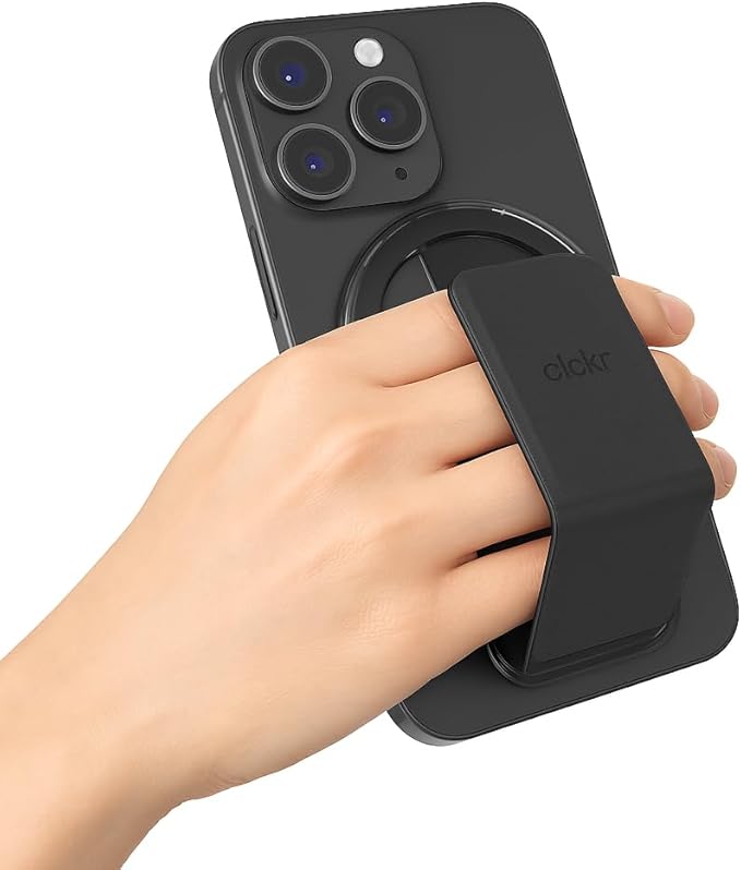 CLCKR for MagSafe Phone Grip for MagSafe Kickstand Compatible with Mag Safe Finger Loop, 3-in1 Phone Ring Holder Strap for Mag Safe iPhone 16/15/14/13/12 Series, Galaxy S25/S24/S23/S22, Pixel - Carbon