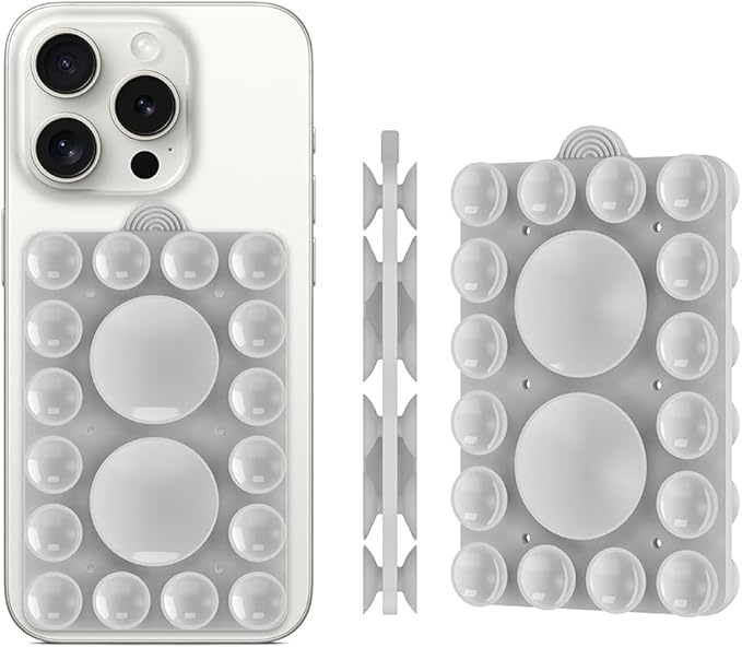 Silicone Suction Mount, Silicon Adhesive Phone Accessory for iPhone and Android, Hands-Free Mirror Shower Phone Holder, TikTok Videos and Selfies (Light Gray 2Pack, Double Sided)