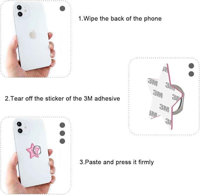 Bonoma Cute Star Phone Ring Holder, 3 Pack Universal Finger Ring Stand Grip Kickstand Ring, 360° Rotation Universal Stylish Stand Compatible with All Smartphones
