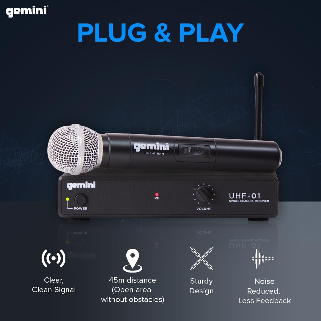 Gemini Sound UHF-01M F3 - Premium Handheld Wireless Microphone with Dynamic Range, Ideal for Stage Performances, Conferences, and Events