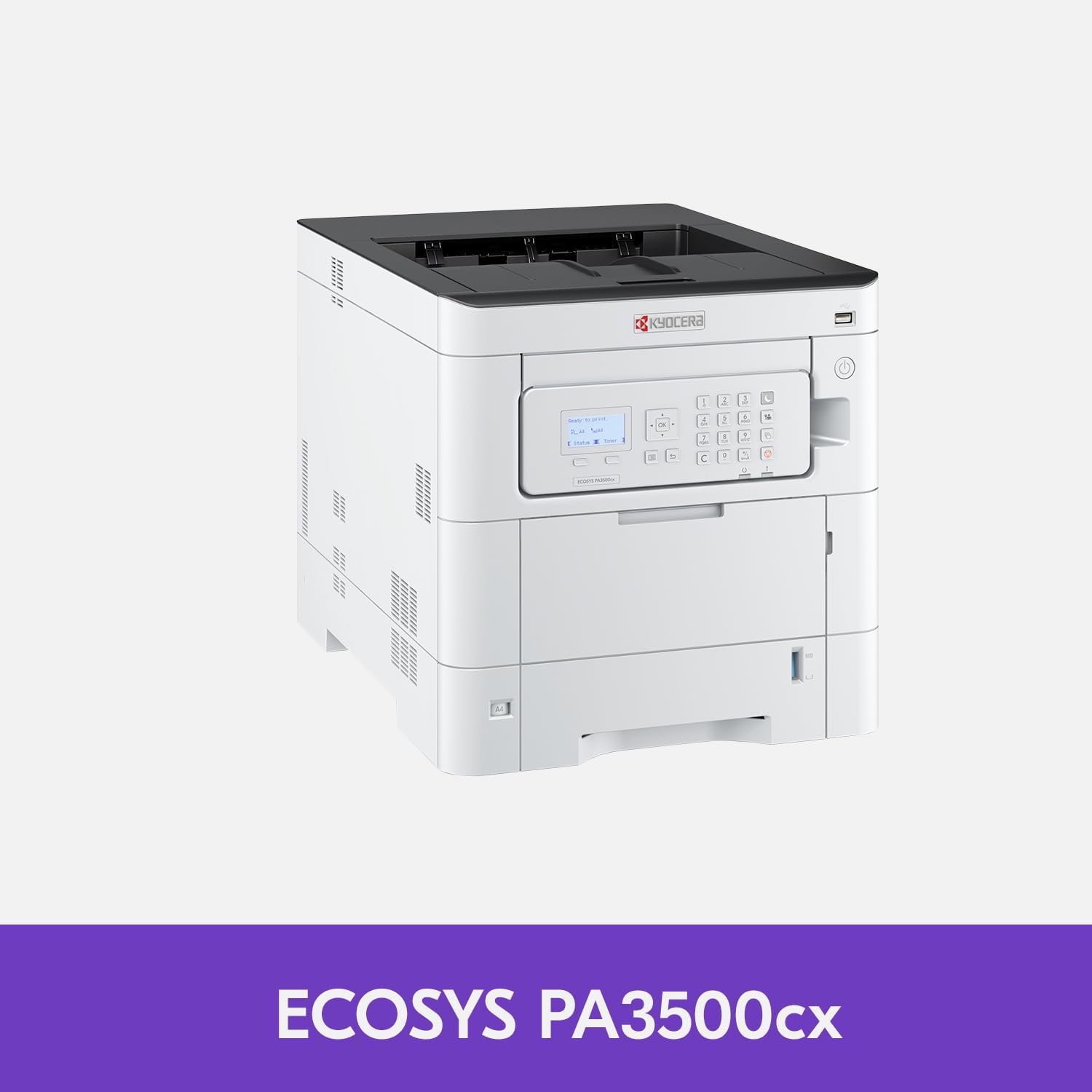 KYOCERA ECOSYS PA3500cx Color Laser Printer 37 ppm, 1200 dpi, Gigabit Ethernet, 5 Line LCD with Hard Key Control Panel, 650 Sheet Capacity