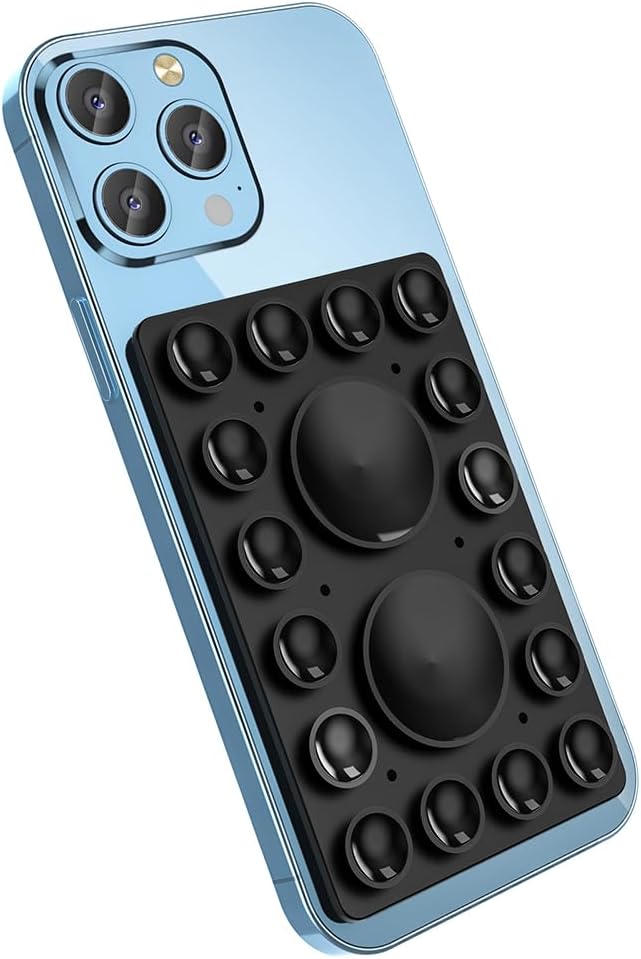 Silicone Suction Phone Holder Mount,Silicon Adhesive Phone Accessory for iPhone and Android, Hands-Free Mirror Shower Phone Holder,TikTok Videos and Selfies (Black, Single Sided)