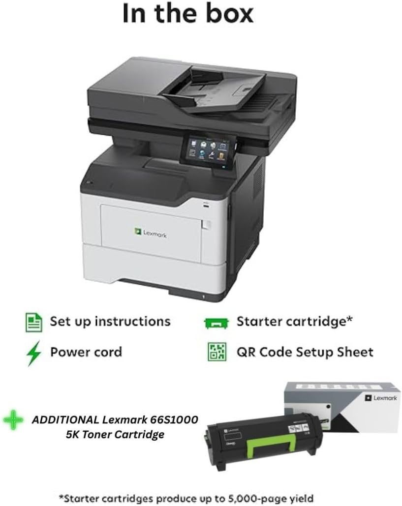 Lexmark MX532adwe Monochrome Laser All-in-One Printer, Duplex, 4.3-inch Color Touch Screen, Up to 46 ppm (38S0820) Bundle with 66S1000 Black 5K Yield Toner Cartridge