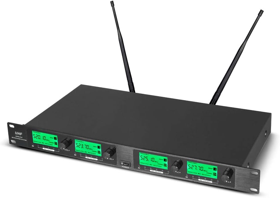 Wireless Microphone System Pro UHF 4 Channel 4 Lavalier Bodypacks 4 Lapel Mic 4 Headsets for Karaoke System Church Speaking Conference Wedding Party