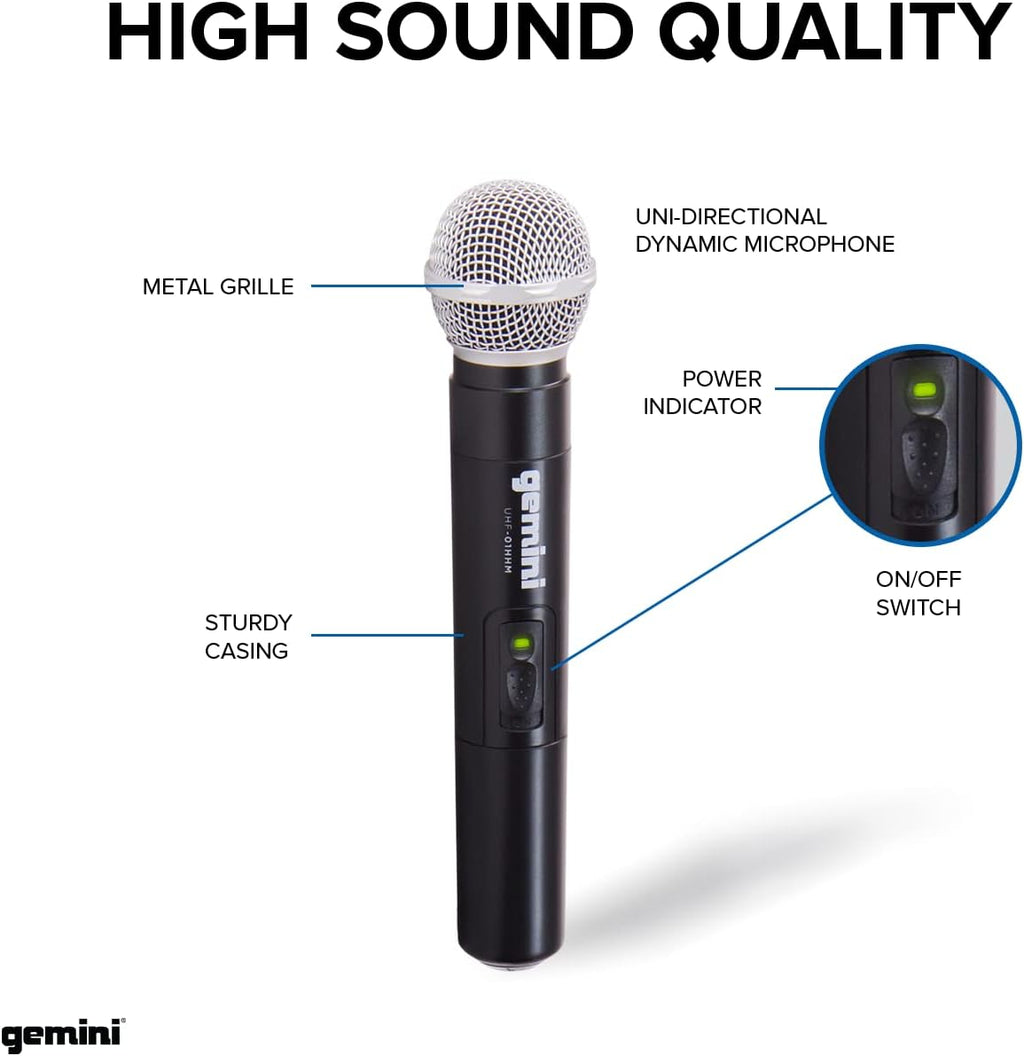 Gemini UHF-02M S12 Dual Wireless Handheld Microphone System - Ch 1 & 2 - DJ, Karaoke, and Podcasting Mic Set