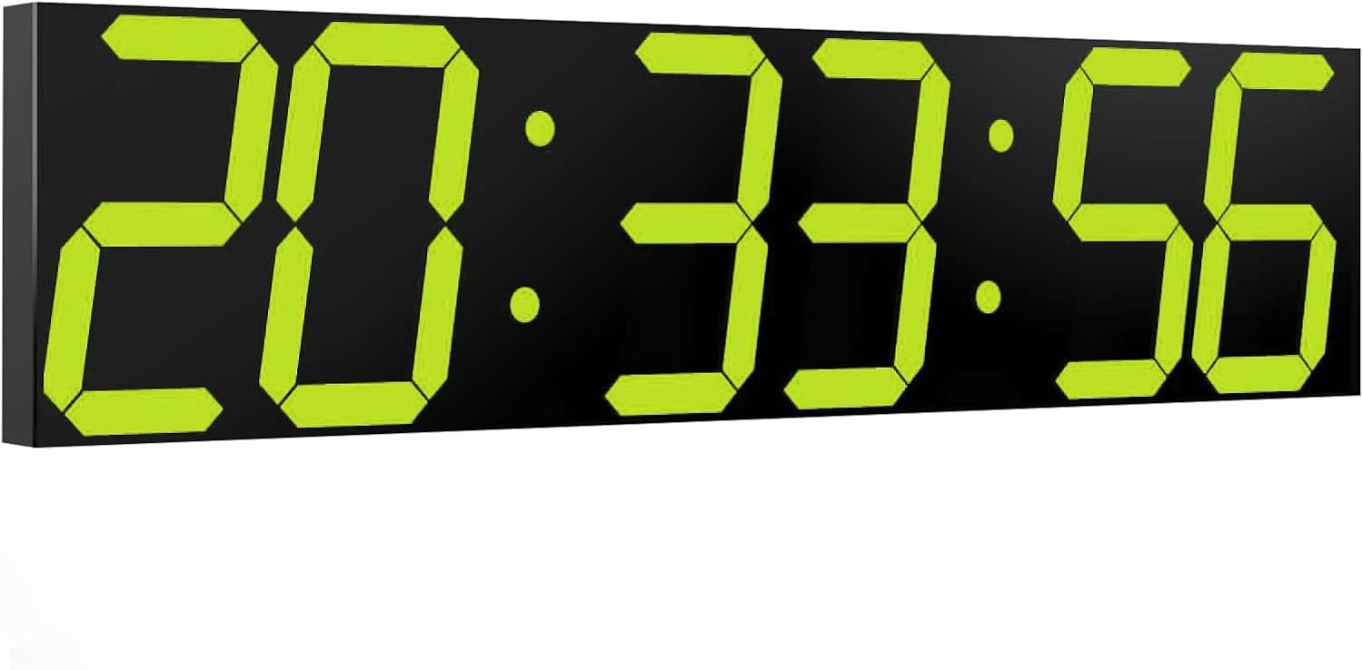Digital Wall Clock, Oversize Digital Clock with Auto Dimmer, Huge Countdown Timer with Remote Control, 27" Wide Led Display, 6 Digits, Wall Mount, Date and Temperature（Yellow）