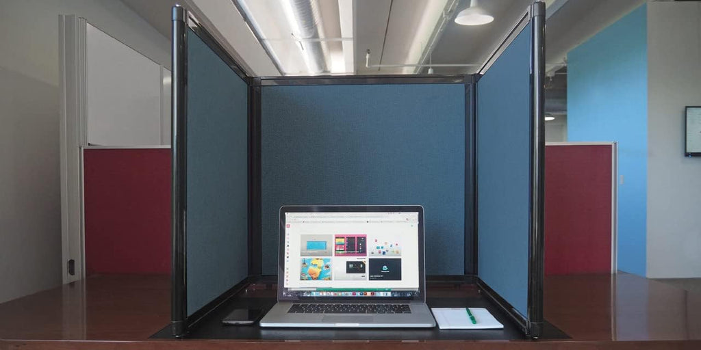 Versare Folding Tabletop Display | 3-Panel Partition | Lightweight Portable Workspace Divider | Royal Blue 99" x 36"