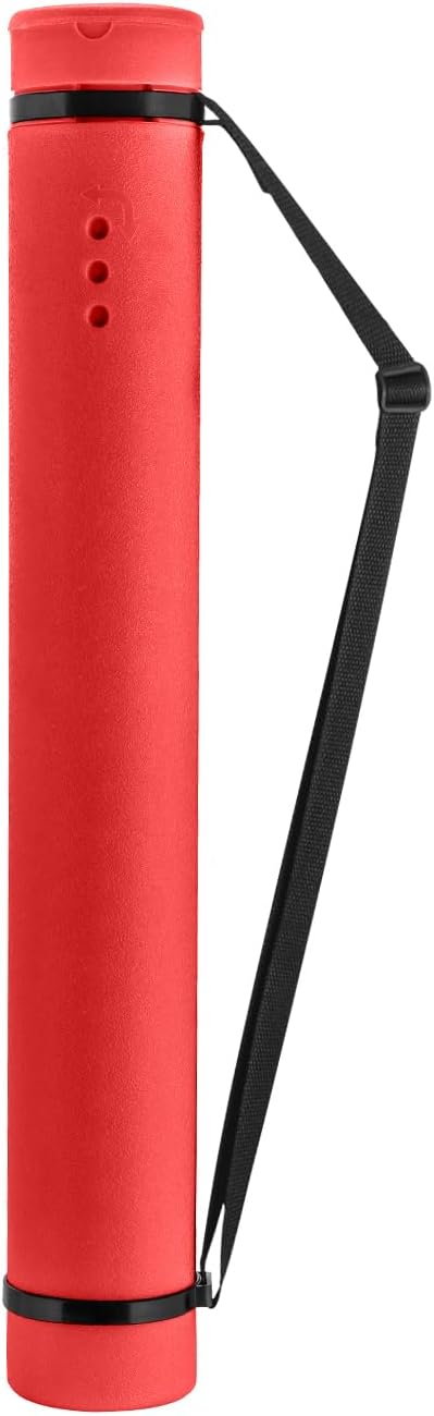 JJRING Red Poster Tube, 25" to 40" Extendable Poster Storage Holder Tube with Carrying Strap, Poster Carrying Case for Blueprints, Scrolls, Maps and Architect Papers