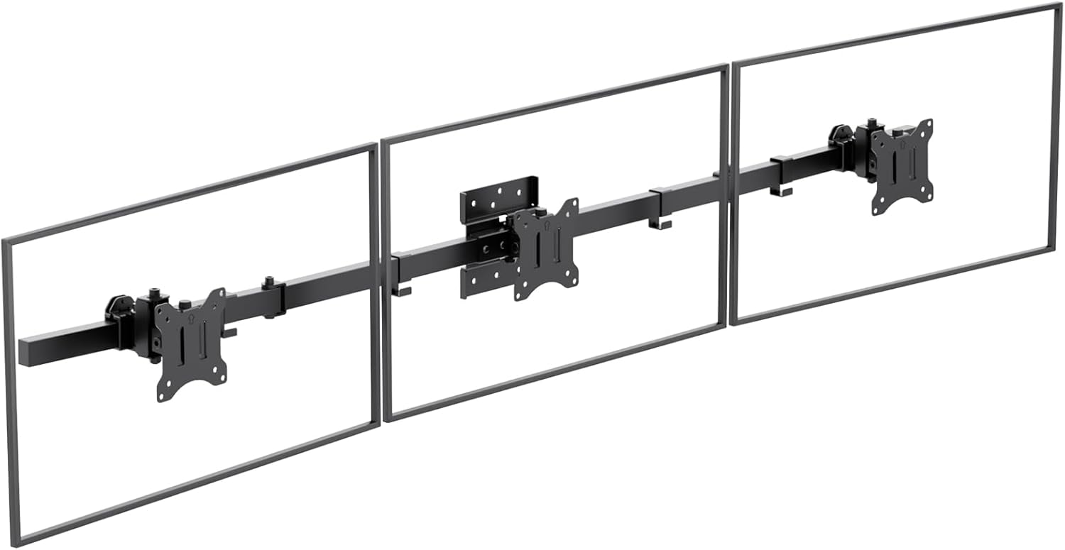 WALI Triple Monitor Wall Mount for 17 to 32 Inch, Computer Monitor Arm for 3 Screens, Swivel Tilt Wall Mount with Mounting Holes 75x75/100x100mm, Per Arm Holds Up to 15.4lbs (013ARM), Black
