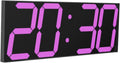 LED Large Digital Wall Clock, Oversize Wall Clock with 6” Numbers, Remote Control Count up/Countdown Timer Clock, Auto Dimmer, Big Calendar and Thermometer(Purple)
