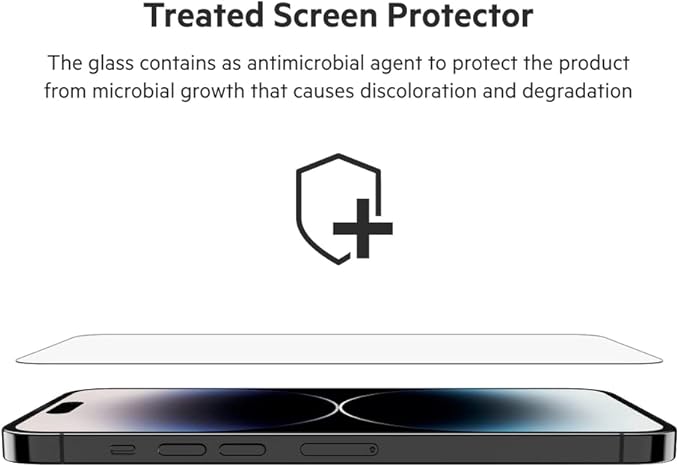 Belkin TemperedGlass iPhone 14 Pro Max Screen Protector - iPhone 14 Pro Accessories - Easy Application With Installation Guide Tray - Tempered Glass Antimicrobial Screen Protector - 9H Hardness Tested