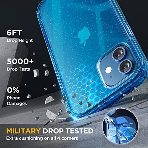 Miracase Glass Series for iPhone 12/12 Pro Case 6.1 inch, Upgraded Full-Body Rugged Phone Bumper Case Cover with Built-in 9H Tempered Glass Screen Protector and Camera Protector, Glitter Blue