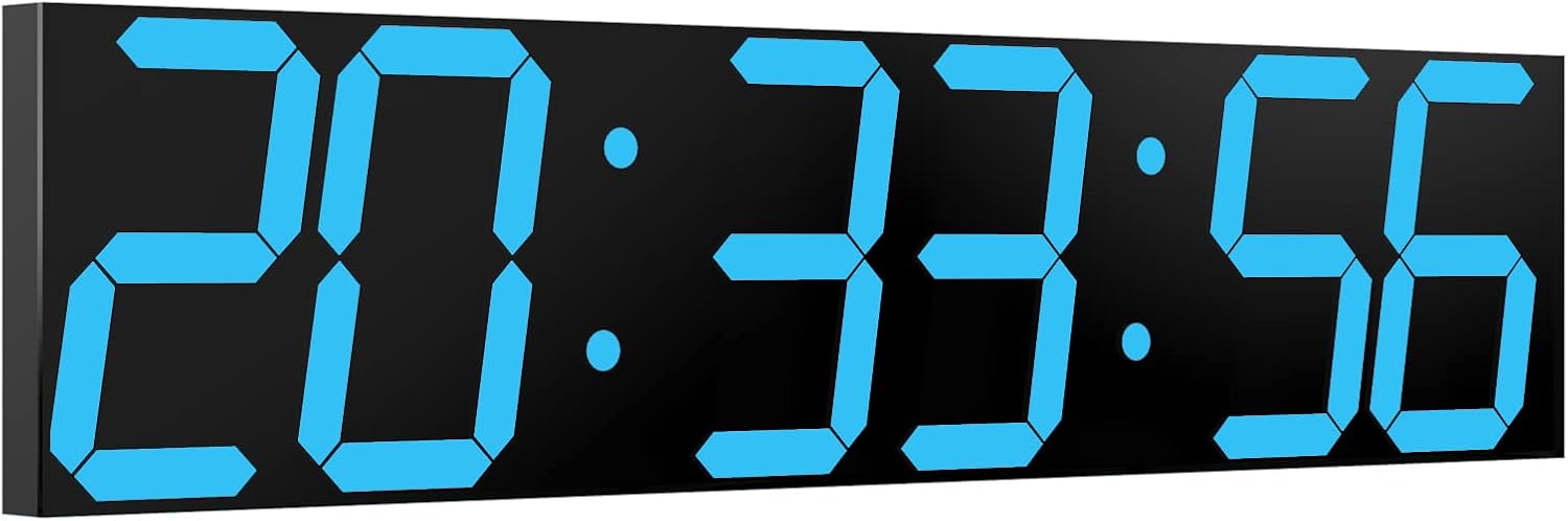 Digital Wall Clock, Oversize Led Digital Clock Large Display with Auto Dimmer, Huge Countdown Timer with Remote Control, 27" Wide Display, 6 Digits, Wall Mount, Date and Temperature(Ice Blue)