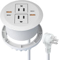 Desktop Power Grommet,Dual PD20W USB C,40W Total Output,4 USB Ports,Flush Mounted for 3-1/8" Desk Grommet Holes,Round Recessed Outlet,ETL-Certified,Flat Plug,6.4 ft,White