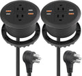2pcs Desktop Power Grommet,Dual PD20W USB C,40W Total Output,4 USB Ports,Flush Mounted for 3-1/8" Desk Grommet Holes,Round Recessed Outlet,ETL-Certified,Flat Plug,6.4 ft,Black