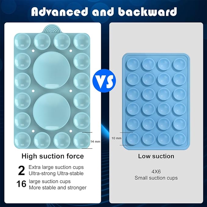 Silicone Suction Phone Holder Mount,Silicon Adhesive Phone Accessory for iPhone and Android, Hands-Free Mirror Shower Phone Holder,TikTok Videos and Selfies (Sky Blue 2Pack, Double Sided)