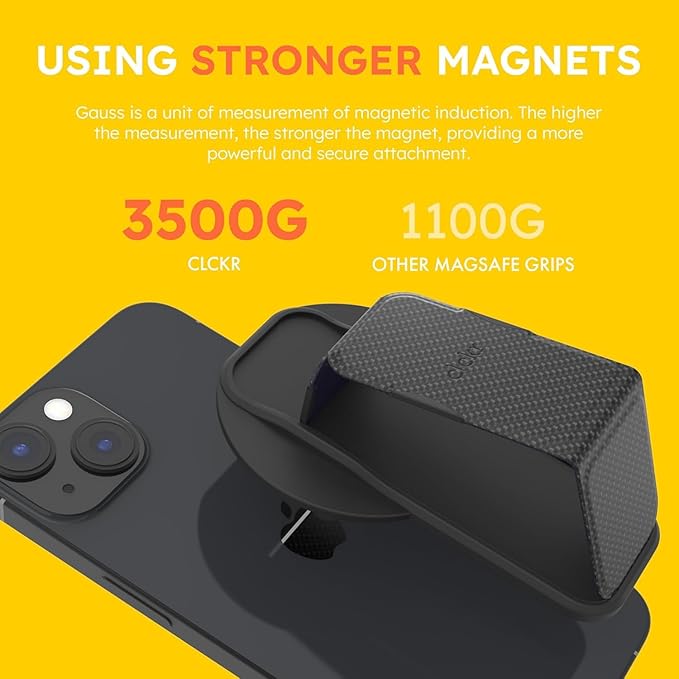 CLCKR for MagSafe Phone Grip for MagSafe Kickstand Compatible with Mag Safe Finger Loop, 3-in1 Phone Ring Holder Strap for Mag Safe iPhone 16/15/14/13/12 Series, Galaxy S25/S24/S23/S22, Pixel - Carbon