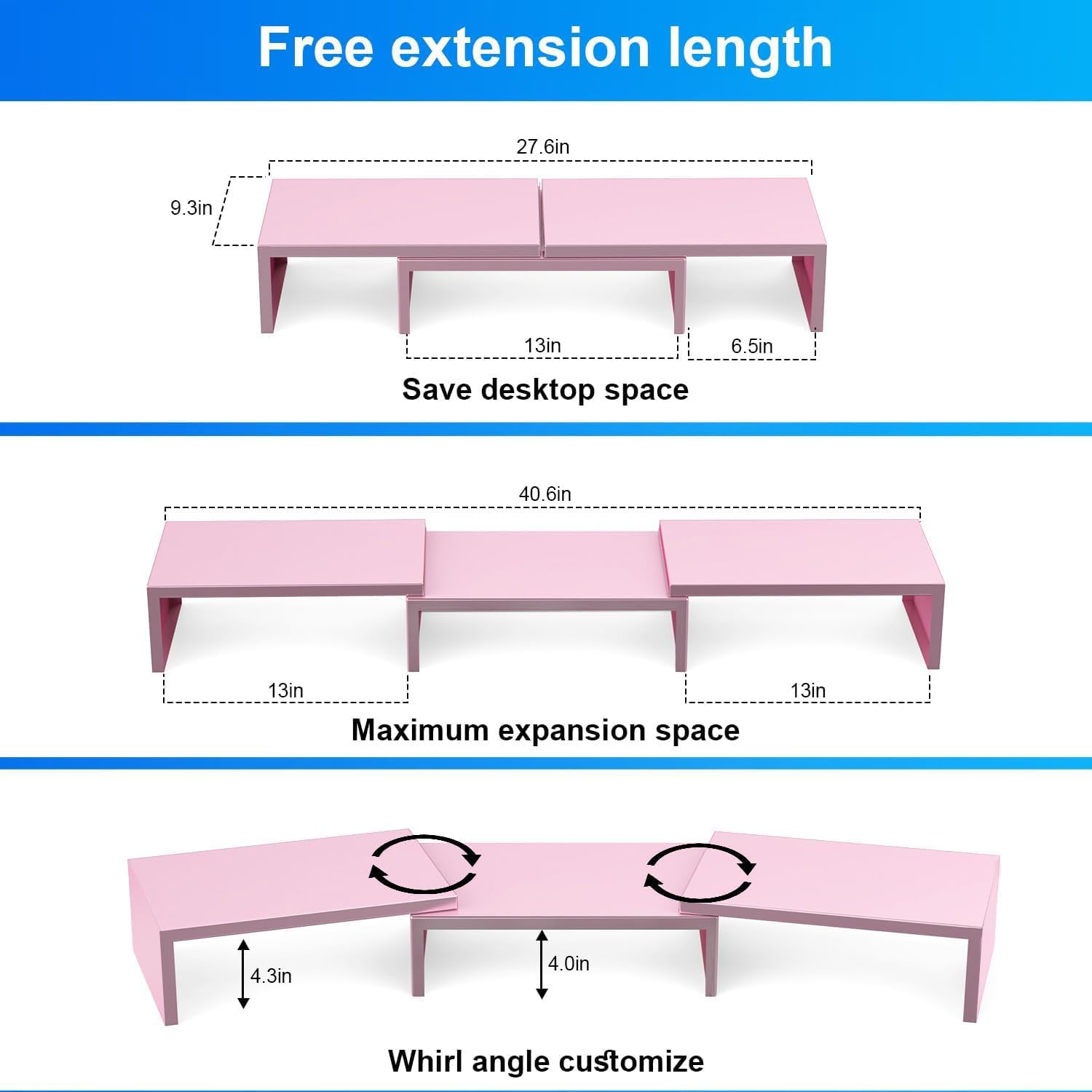 Dual Monitor Stand for Desk, Metal Monitor Riser, Pink office Supplies and Accessories (Pink)