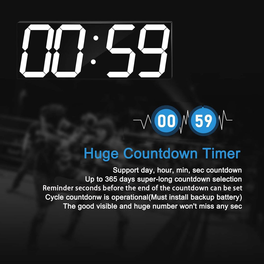 LED Large Digital Wall Clock, Oversize Wall Clock with 6” Numbers, Remote Control Count up/Countdown Timer Clock, Auto Dimmer, Big Calendar and Thermometer(White)