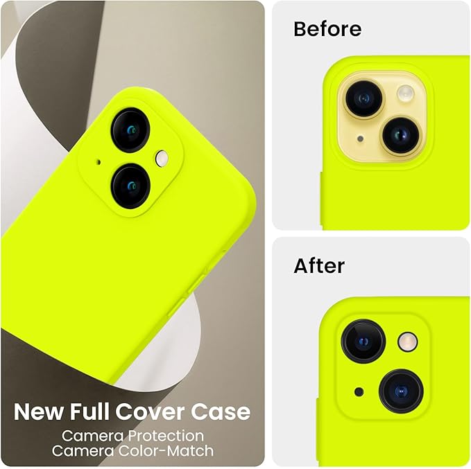 FireNova Designed for iPhone 14 Case, Silicone Upgraded [Camera Protection] Phone Case with [2 Screen Protectors], Soft Anti-Scratch Microfiber Lining Inside, 6.1 inch, Fluorescent Green