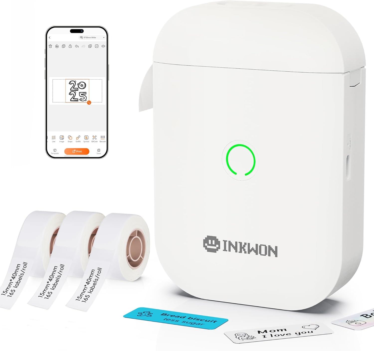 Label Maker Machine with 3 Tapes, D11s Bluetooth Label Maker Waterproof Labels, Portable Mini Label Printer with Various Templates for Home Office School, White