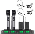 WENWEN Wireless Microphone System UHF 4 Channel 2 Handheld Mic 2 Headset 2 Lavalier Bodypack 2 Lapel Mic Pro Karaoke System Speaking Conference Wedding Party