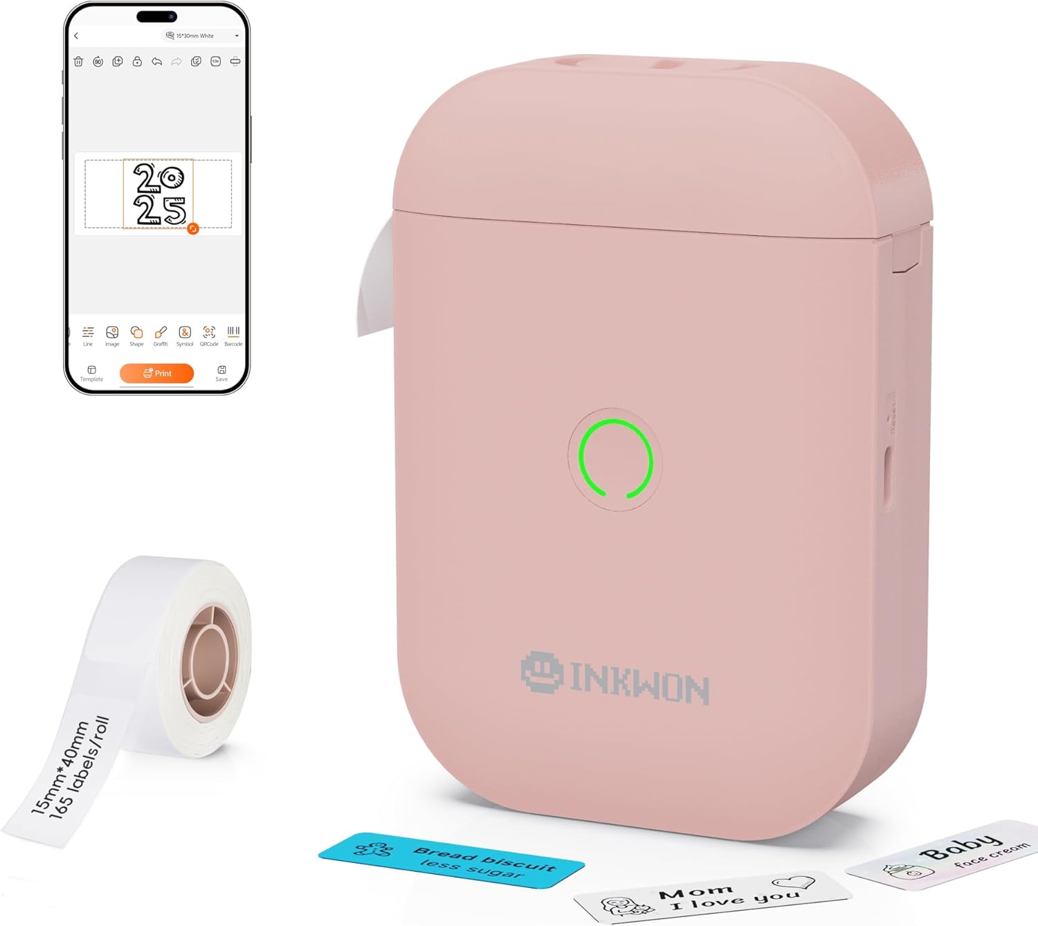 Label Maker Machine with Tape, D11s Bluetooth Label Maker Waterproof Labels, Portable Mini Label Printer with Various Templates for Home Office School, Pink