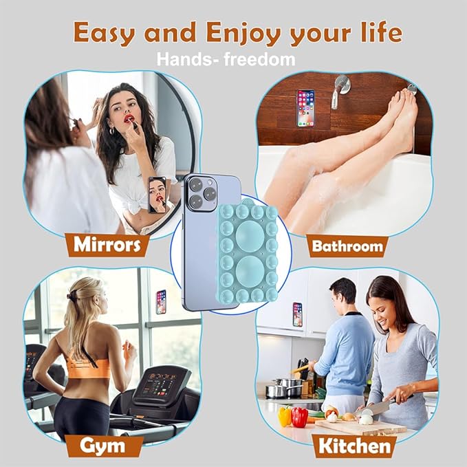 Silicone Suction Phone Holder Mount,Silicon Adhesive Phone Accessory for iPhone and Android, Hands-Free Mirror Shower Phone Holder,TikTok Videos and Selfies (Sky Blue 2Pack, Double Sided)