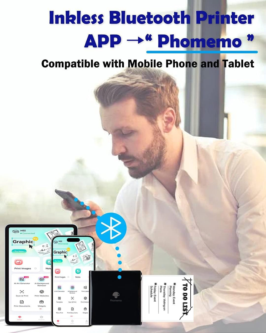 Phomemo Mini Sticker Printer- Mini Printer Sticker Maker Machine M02, Print Pods Suitable for Creative DIY, Diaries, Photos, Study Notes, Portable Thermal Inkless Label Maker for Home/Travel, Black